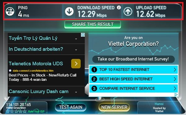 test wifi speed online mạng viettel