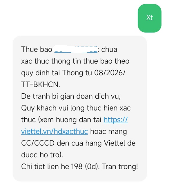 xác thực thông tin thuê bao viettel