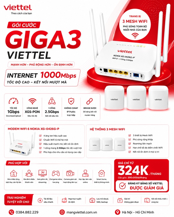 Gói Cước GIGA3 Viettel