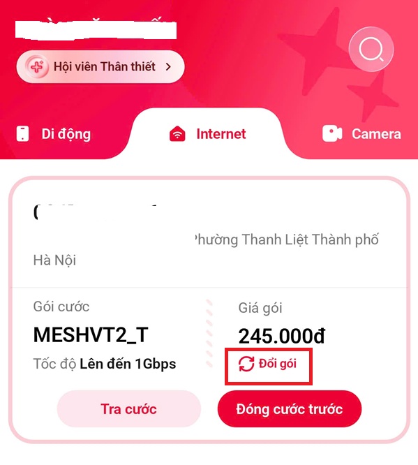 Đổi gói cước Internet Viettel trên Viettel Tammi