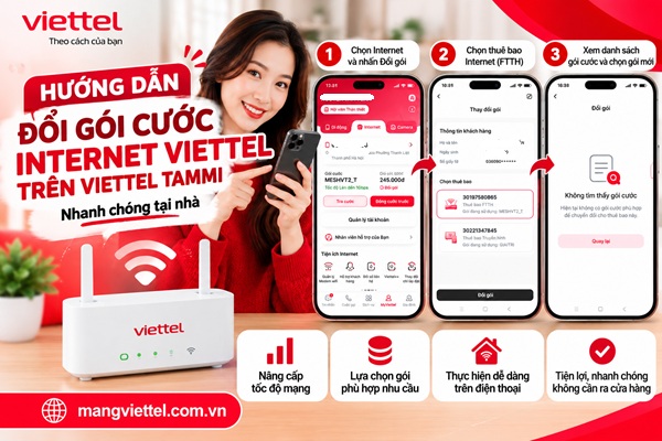 Đổi gói cước Internet Viettel trên Viettel Tammi